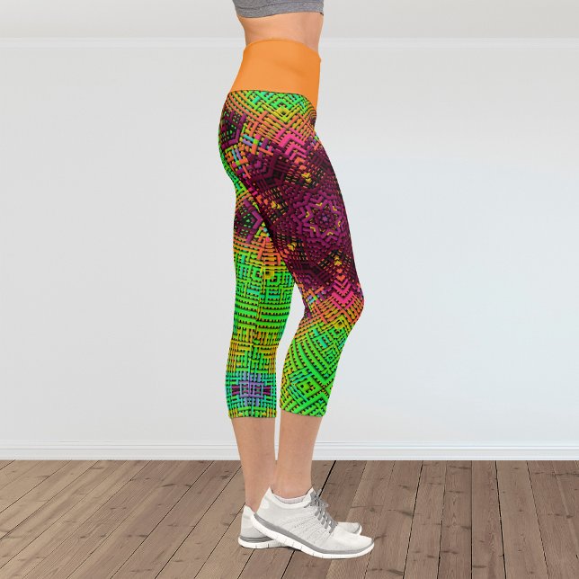 Leggings Capri Tisser Mandala vert orange et rose (Créateur téléchargé)