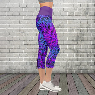 Leggings Capri Tisser Mandala violet rose et bleu