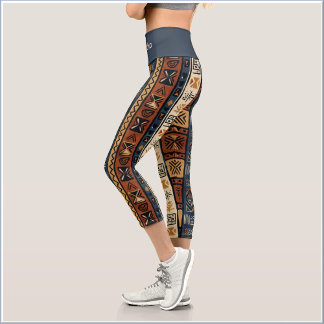 Leggings Capri Tissu ethnique boho en boue