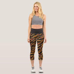 Leggings Capri Tissu Tigre Rose Cristal Rouge