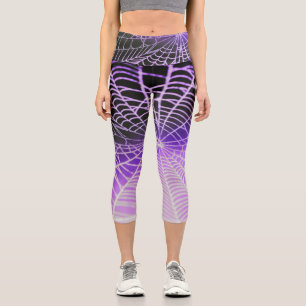 Leggings Capri Toile d'araignée violette noire effrayante et sini