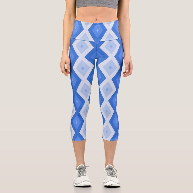 Leggings Capri Tons de motif de diamant bleu (Recto)