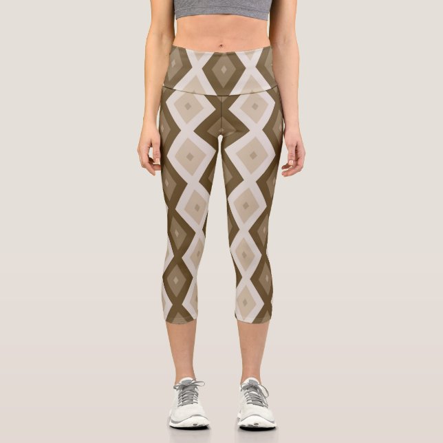 Leggings Capri Tons de motif diamant brun (Recto)