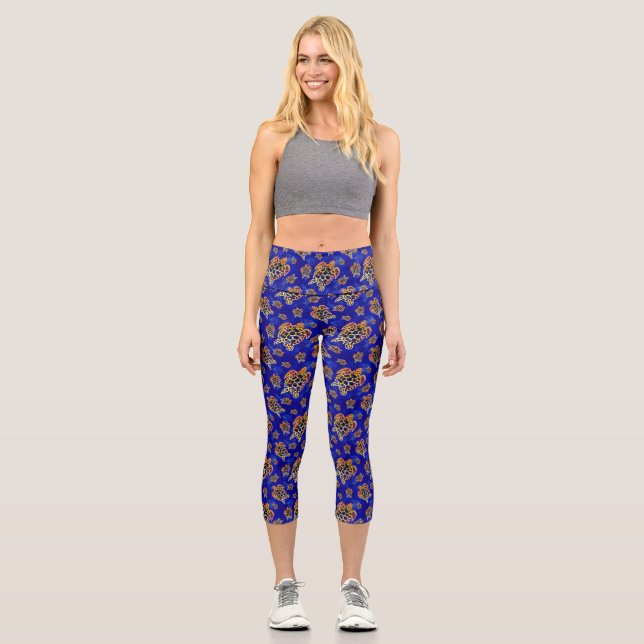 Leggings Capri Tortues de mer batik art africain (Recto)