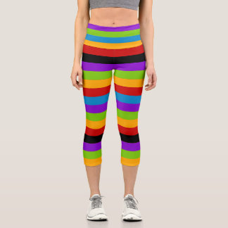 Leggings Capri Touche de rayures arc-en-ciel noir