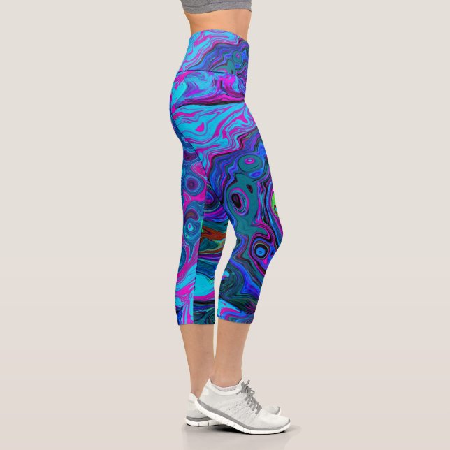 Leggings Capri Tourbillon Abstrait Rétro Bleu et Violet (Droite)