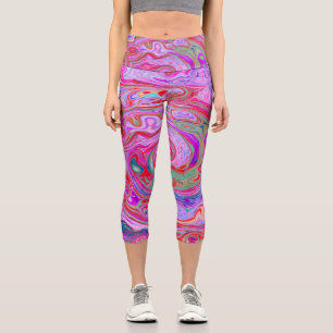 Leggings Capri Tourbillon Abstrait Rétro Rouge, Violet et Rose