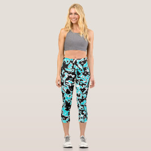 Leggings Capri Tourbillons cyan et noir