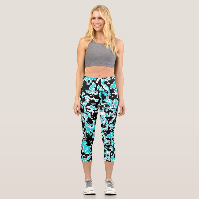 Leggings Capri Tourbillons cyan et noir  (Recto)