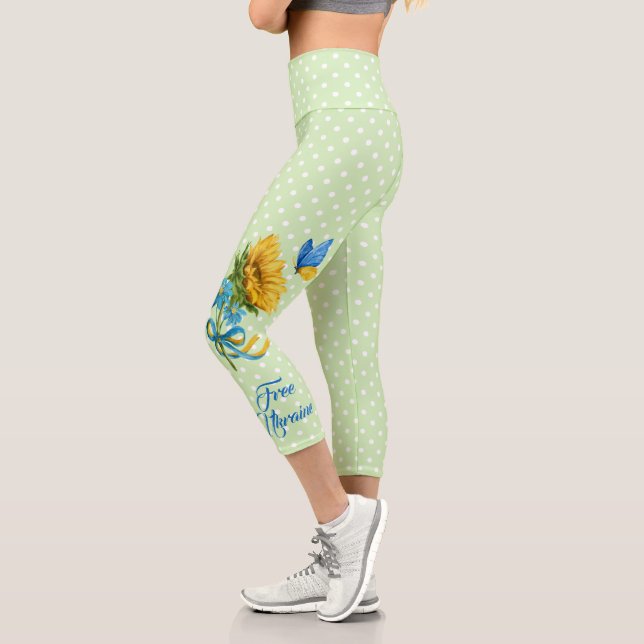 Leggings Capri Tournesol et papillon Ukraine soutien (Gauche)