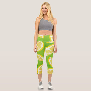 Leggings Capri Tranches de citron sur Arrière - plan vert citron