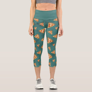 Leggings Capri Tranches de pizza cool motif sarcelle vintage