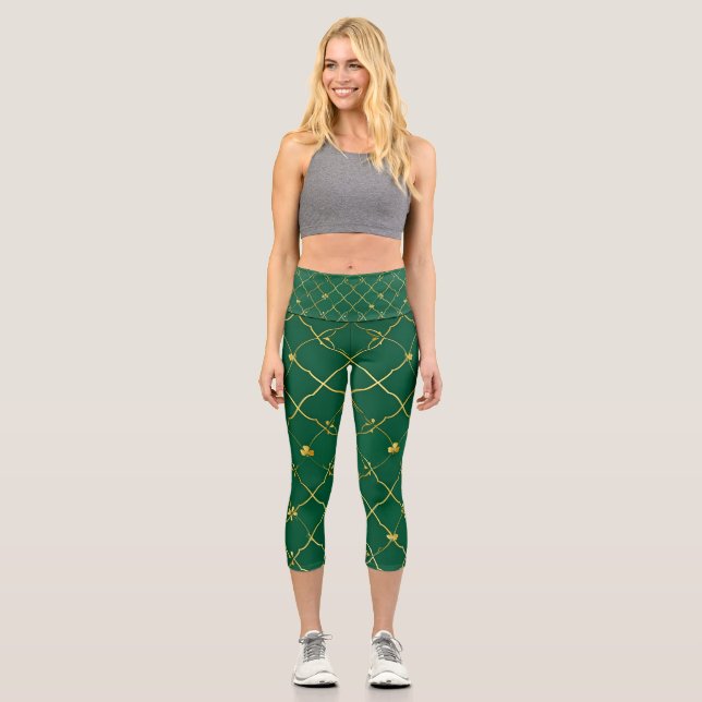 Leggings Capri Trèfles Dorés, Ciel d'Émeraude (Recto)