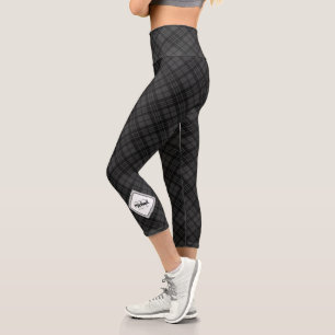 Leggings Capri Trendy noir blanc tartan Personnaliser Monogramme