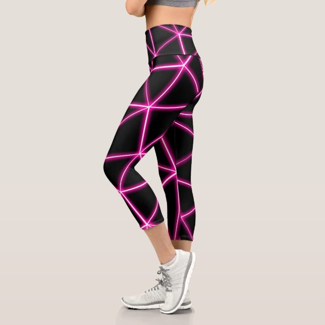 Leggings Capri Triangles noirs géométriques néon lignes roses rét (Gauche)