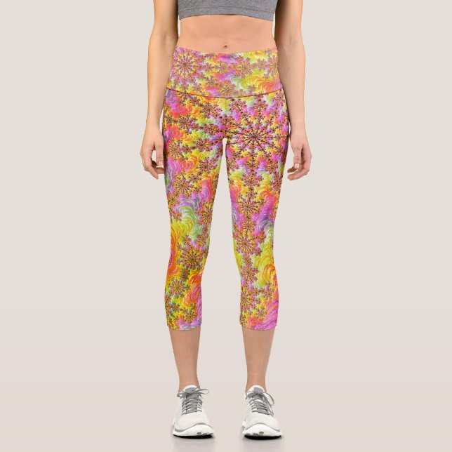 Leggings Capri Tripant Groovy Funky Psychédélique Fractale Éclate (Recto)