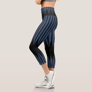 Leggings Capri Trippy Black and Blue Wavy Stripes Abstrait Cool