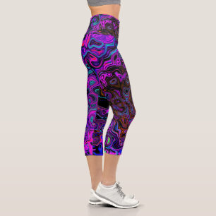 Leggings Capri Trippy Black et Magenta Retro Liquid Swirl