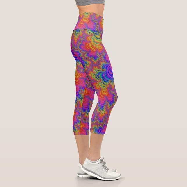 Leggings Capri Trippy Funky Gras Vibrant Abstrait Fractal Arc-en- (Droite)