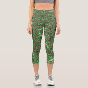 Leggings Capri Trippy Funky Psychedelic Super Spiral Fractal Art