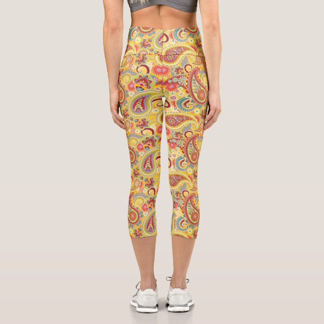 Leggings Capri Trippy Hippy Retro Paisley (Verso)