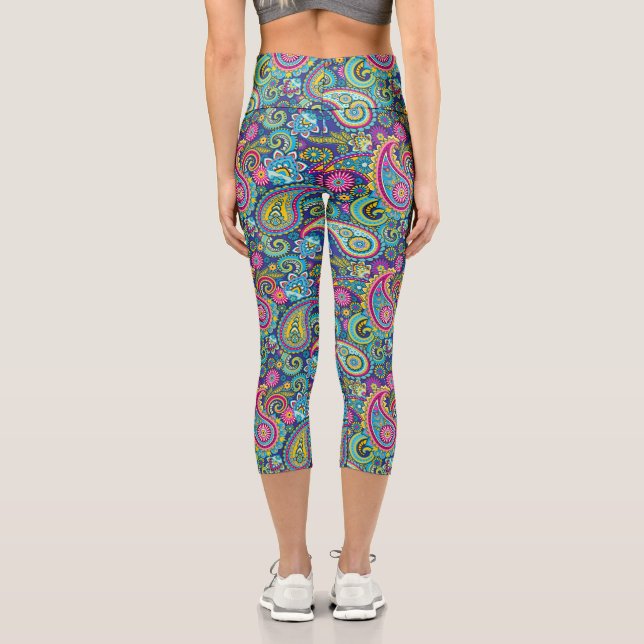 Leggings Capri Trippy Hippy Retro Paisley (Verso)