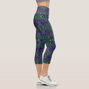 Leggings Capri Trippy Rétro Bleu Royal et Vert Citron Abstrait