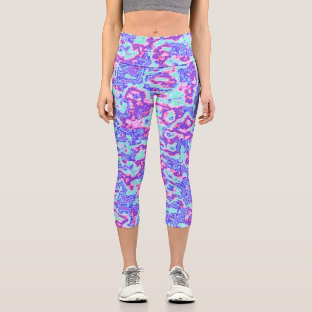 Leggings Capri Trippy Vibrant couleur Maximaliste Marbre Abstrait (Recto)