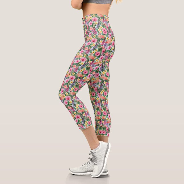 Leggings Capri Tropiques roses (Gauche)