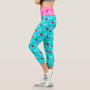 Leggings Capri Turquoise Aqua Blue Love Moderne Élégant Design