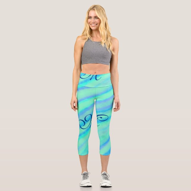 Leggings Capri Turquoise bleu vert filigranes ajouter votre monog (Recto)