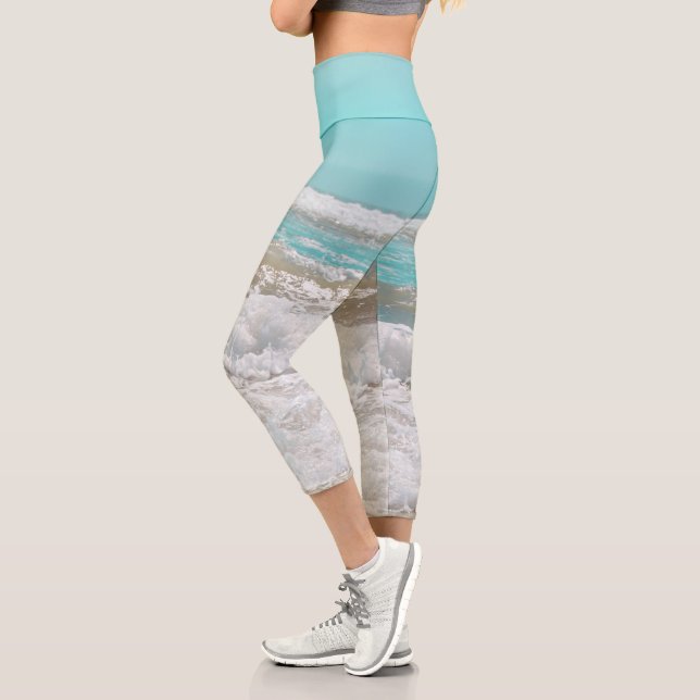 Leggings Capri Turquoise Blue Sky Ocean Waves Foam (Gauche)