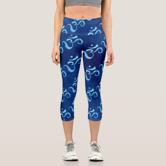 Leggings Capri Turquoise Étincelle Om Nuance Bleue Tie dye