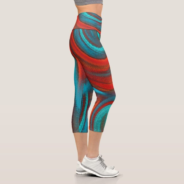 Leggings Capri Turquoise Orange Swirling Abstrait moderne Motif (Droite)