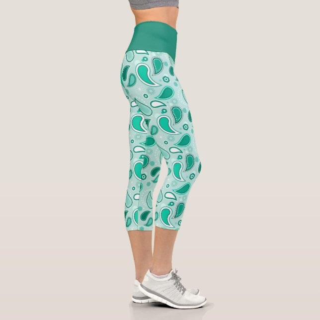 Leggings Capri Turquoise Paisley Capris haut taille (Droite)