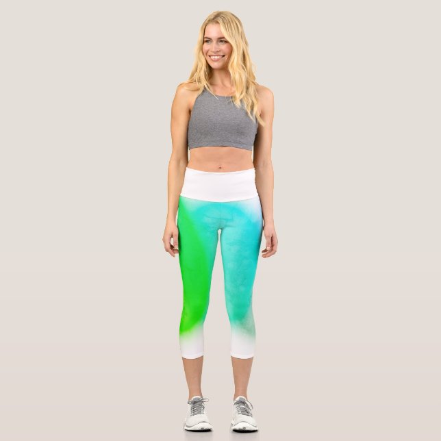 Leggings Capri Turquoise Vert Bleu d'Art Abstrait (Recto)