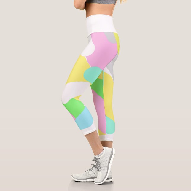 Leggings Capri Turquoise Vert Bleu Rose Abstrait Pâle Pastel Art (Gauche)
