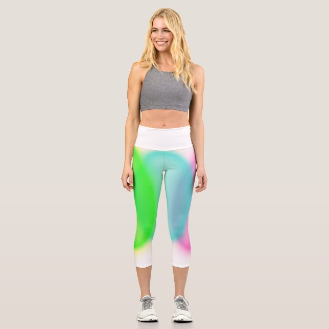 Leggings Capri Turquoise Vert Rose d'Art Abstrait (Recto)