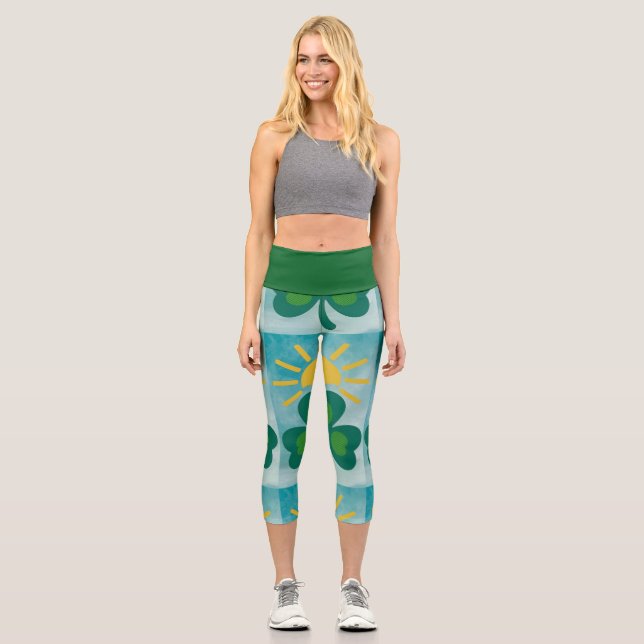Leggings Capri un shamrock vert et un soleil jaune (Recto)