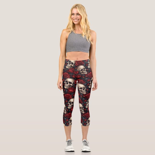 Leggings Capri Une série de crânes et de roses Design 10 (Recto)