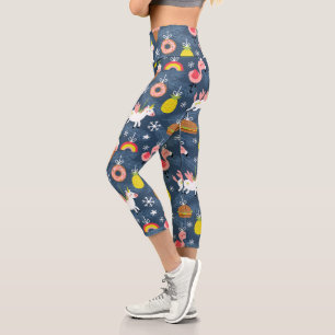 Leggings Capri Unicornes de Noël amusants et Flamants roses Motif