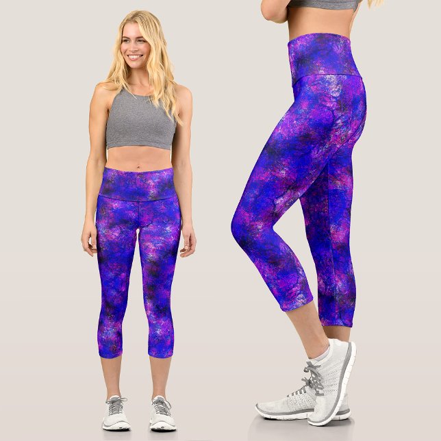 Leggings Capri Univers abstrait moderne violet éclaboussé de pein (Créateur téléchargé)