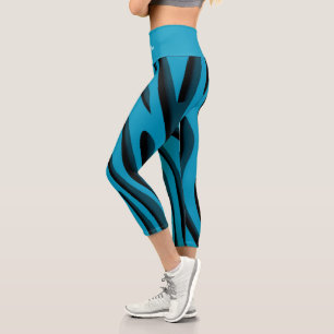Leggings Capri Vague Zèbre 3D Bleu Doux De Luxe