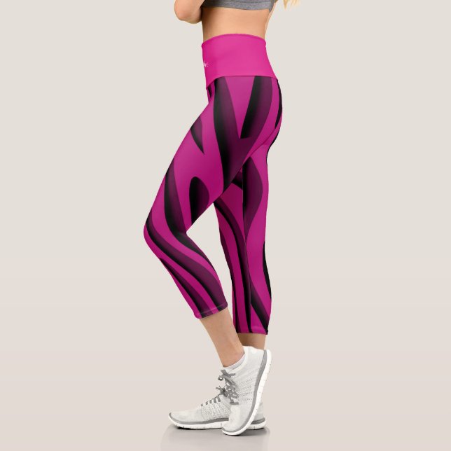 Leggings Capri Vague Zèbre 3D Rose douce de luxe (Gauche)