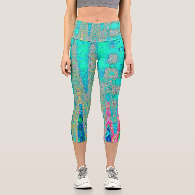 Leggings Capri Vagues Atomiques Abstraites Rétro Groovy Arc-en-Ci (Recto)