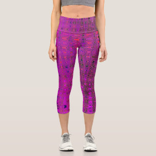 Leggings Capri Vagues de Boomerang Rétro Magenta Abstraites