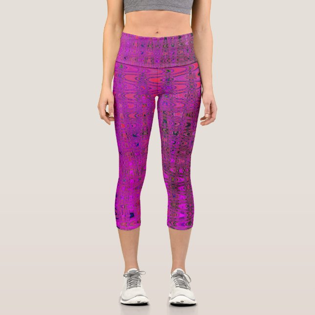 Leggings Capri Vagues de Boomerang Rétro Magenta Abstraites (Recto)