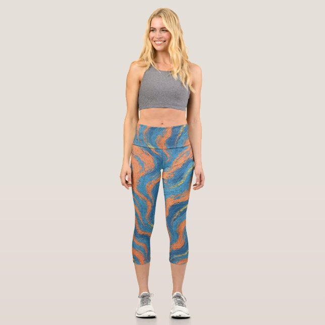 Leggings Capri vagues de corail et d'indigo (Recto)