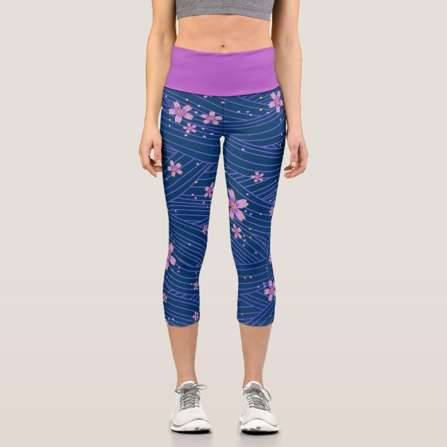 Leggings Capri Vagues de fleurs de cerisier (Recto)