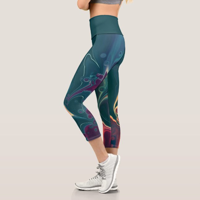 Leggings Capri Vagues de lave en mouvement de minuit (Gauche)